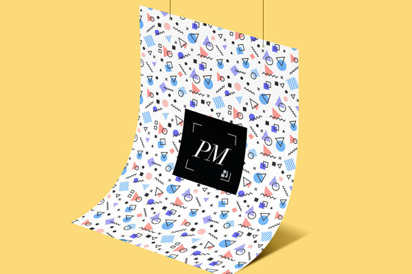 Mockup Showing Hanging Poster Filled with Colorful Signs