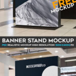 Mockup Showing Huge Banner on Stand in Indoor Setting