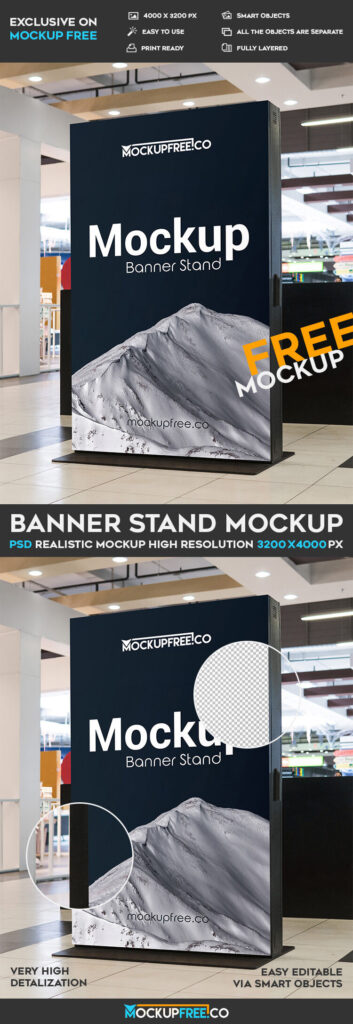 Mockup Showing Huge Banner on Stand in Indoor Setting