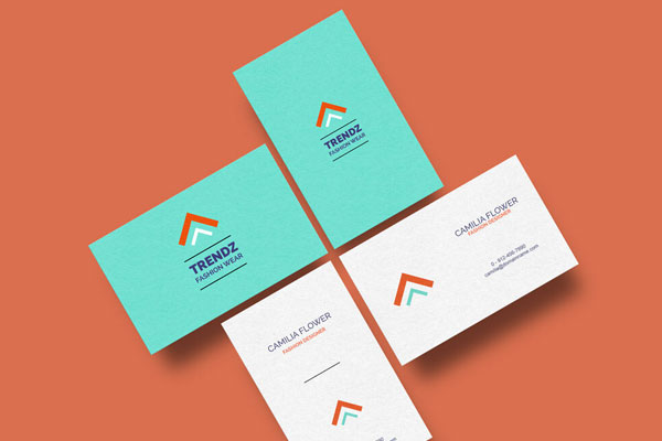 Mockup Showing Overhead View of Four Landscape and Portrait Business Cards