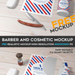 Mockup Showing Poster and Bottle in Barber Cosmetic Setting