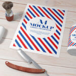 Mockup Showing Poster and Bottle in Barber Cosmetic Setting