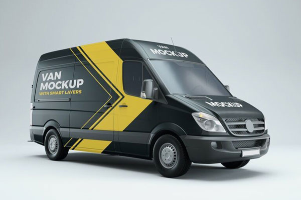 Mockup Showing Side and Front View of a Van