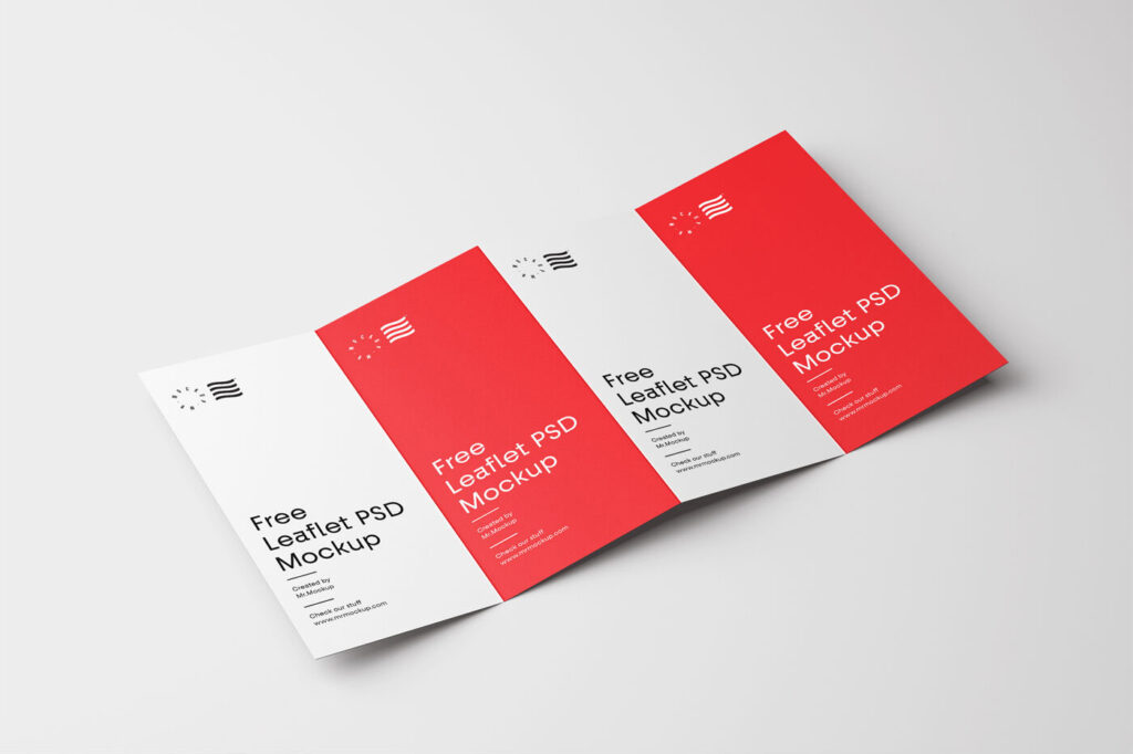 Mockup Showing Side View of Opened Four-fold Brochure