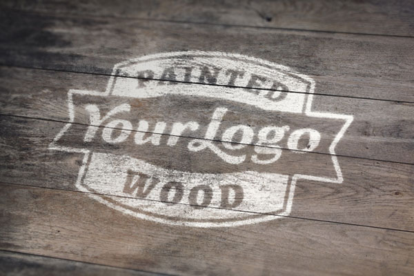 Mockup Showing Top View of Logo Painted on Wooden Surface