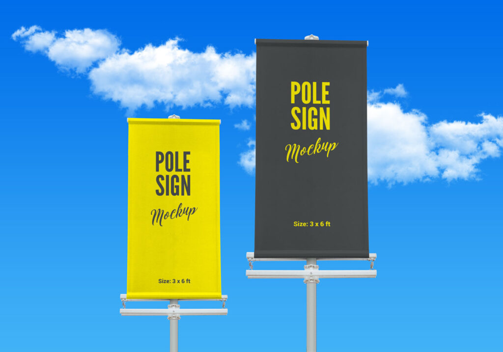 Mockup Showing Two Outdoor Banners with Sky at Background
