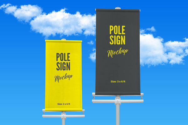 Mockup Showing Two Outdoor Banners with Sky at Background