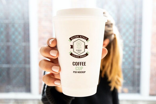 Mockup Showing Woman Holding Coffee Cup