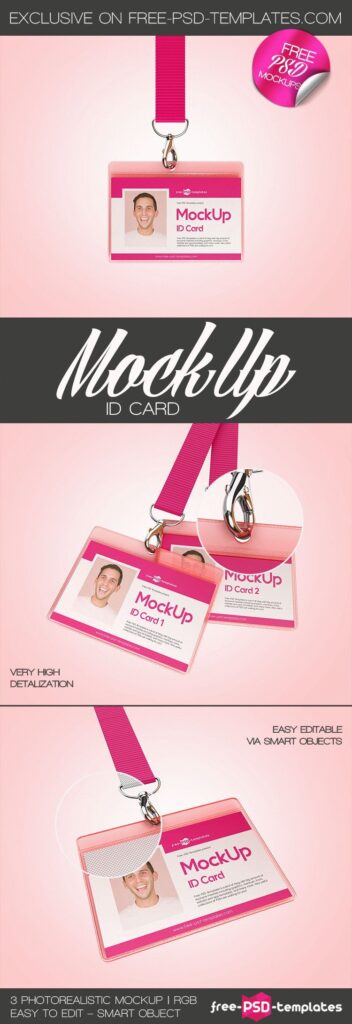 Mockups Showing ID Card with Holder in Three Shots