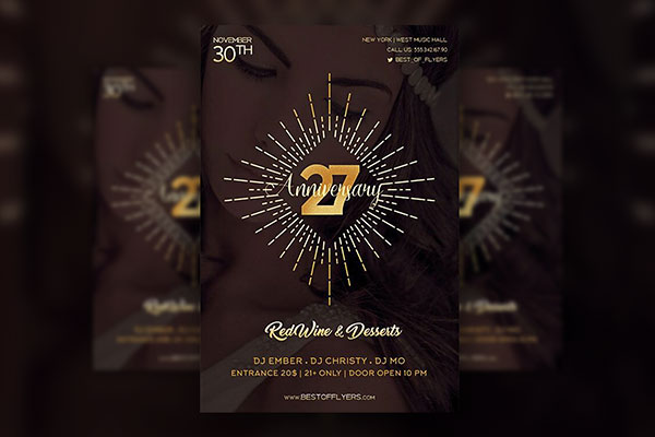 Modern Anniversary Party Flyer and Facebook Cover Templates