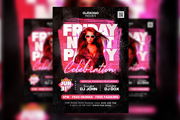 Modern Black and Pink Nightclub Party Flyer Template