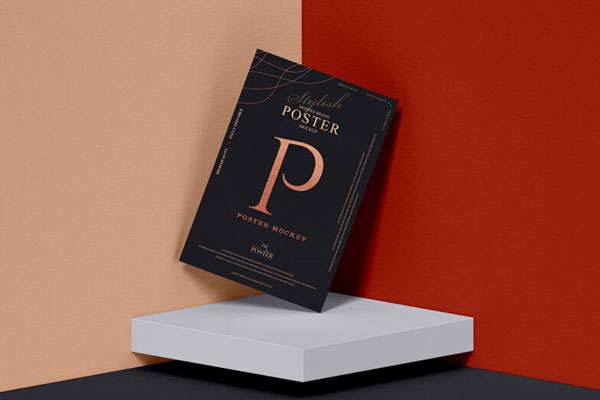 Modern Brand Stylish Poster Mockup at the Corner of Wall