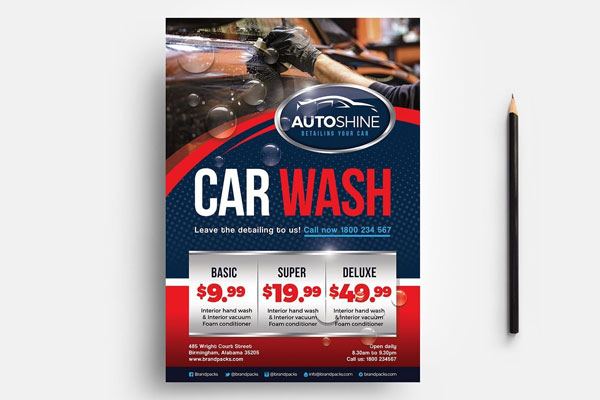 Modern Car Wash Poster and Business Card Templates