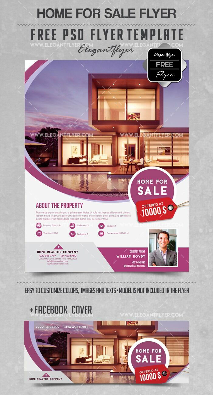 Modern Clean House For Sale Flyer Template and Facebook Cover FREE PSD