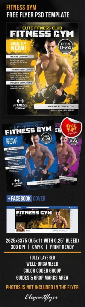 Modern Color-Splash Gym and Fitness Flyer and Facebook Cover Template
