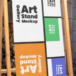 Modern Gallery Stand Mockup in Perspective Sight