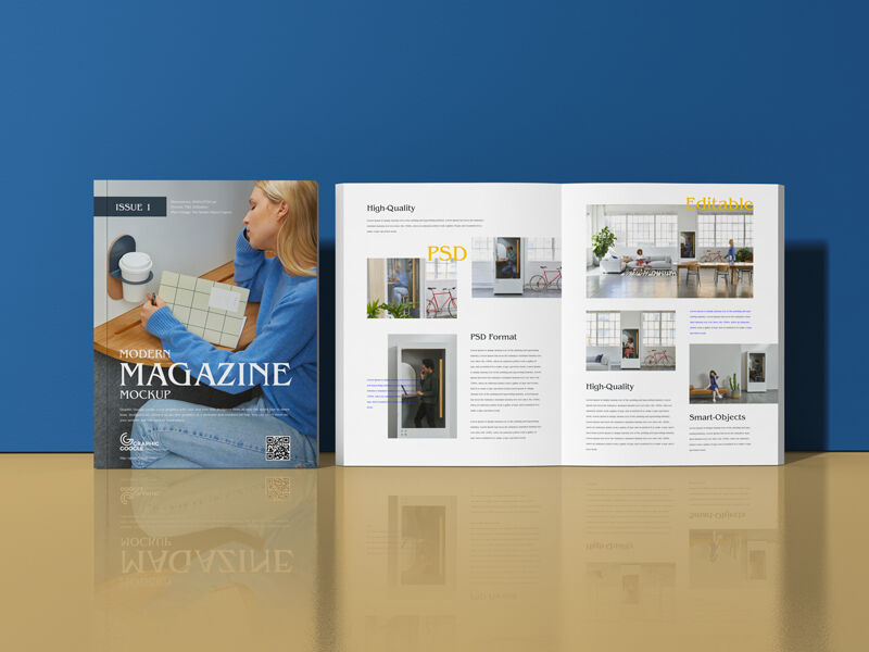 Modern Magazine Cover and Inner Pages Mockup
