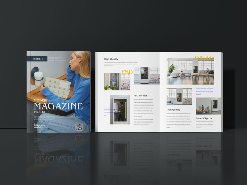 Modern Magazine Cover and Inner Pages Mockup