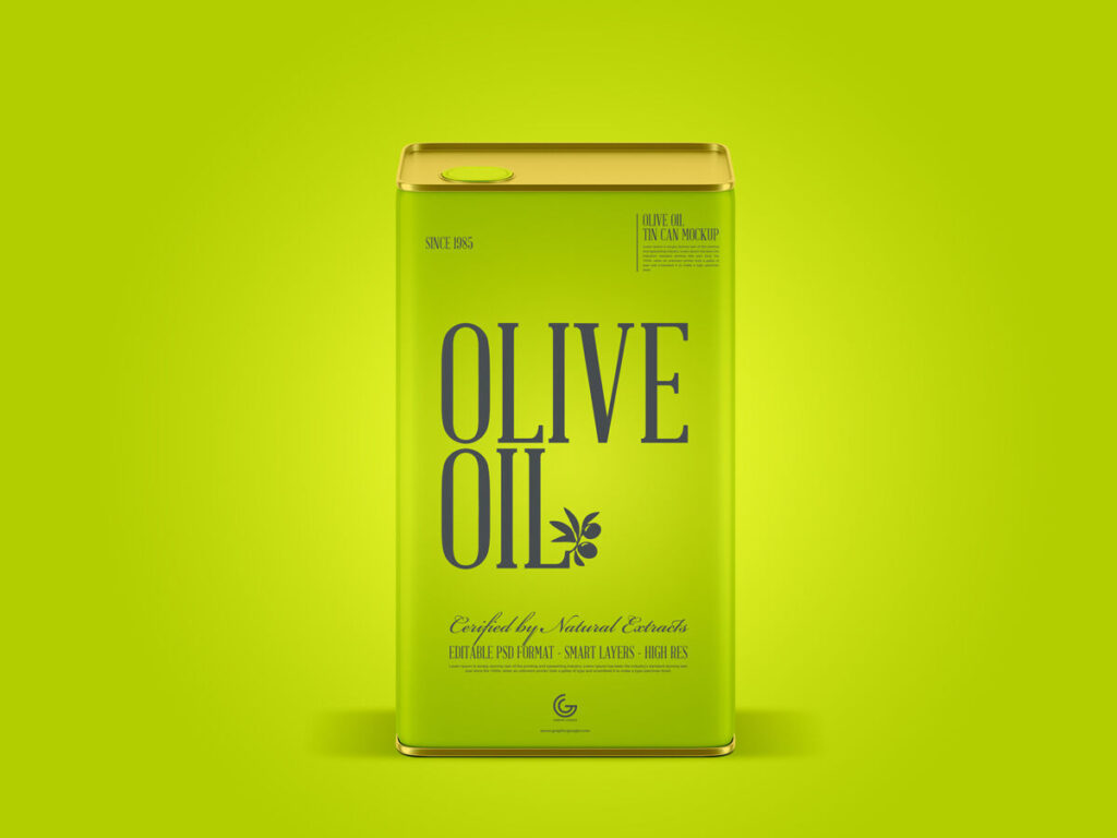 Modern Olive Oil Tin Can Front View Mockup