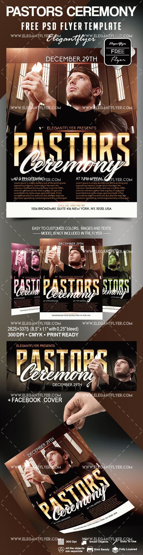 Modern Photo Pastor's Ceremony Flyer and Facebook Cover Template FREE PSD
