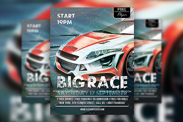 Modern Photorealistic Car Race Flyer and Facebook Cover Template