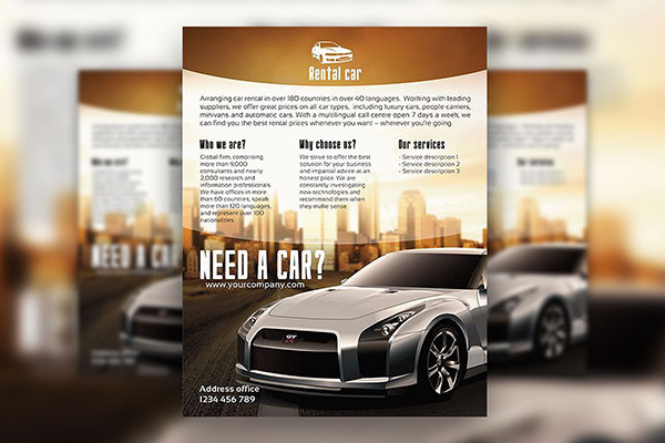 Modern Photorealistic Car Rental Promotion Flyer and Facebook Cover Template