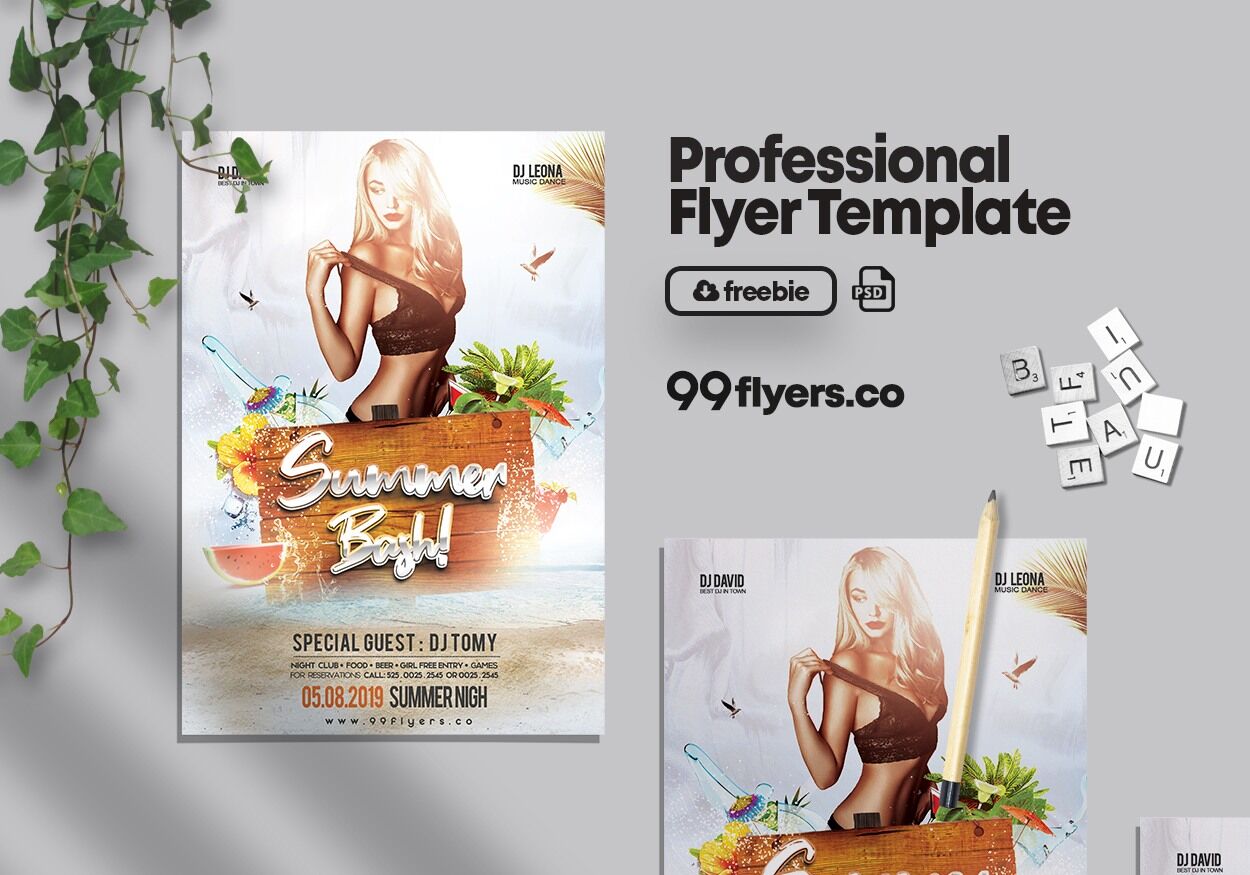 Modern Summer Bash Flyer Template FREE PSD