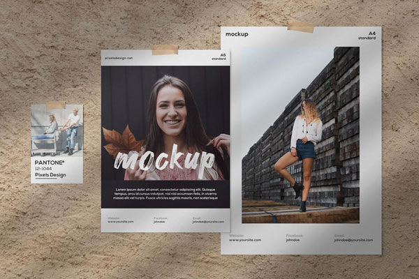 Moodboard with Three Papers Mockup