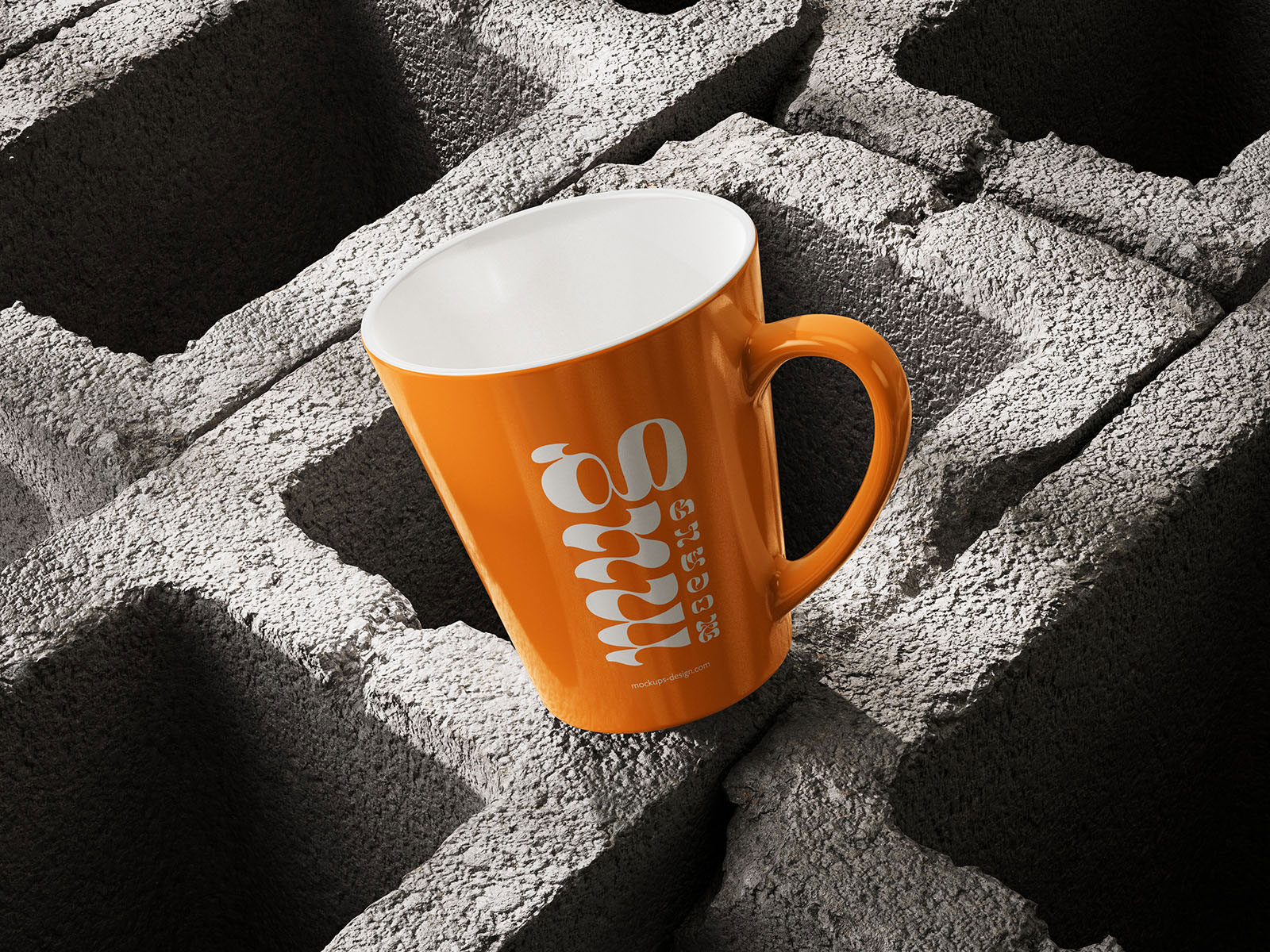 Free 5 Mug Mockup on Concrete Brick PSD Template