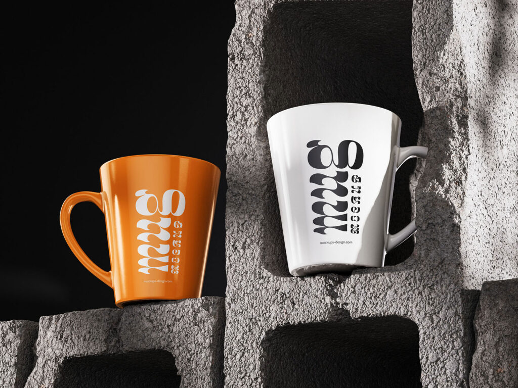5 Mug Mockup on Concrete Brick