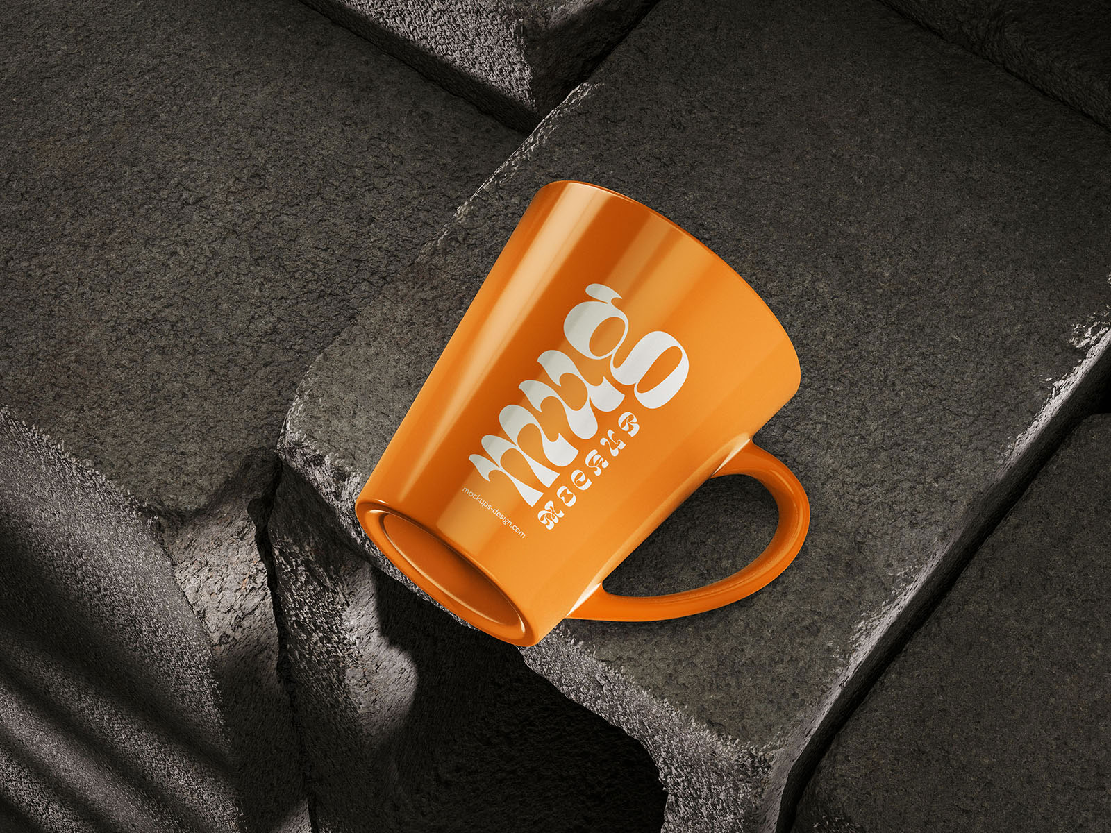 Free 5 Mug Mockup on Concrete Brick PSD Template