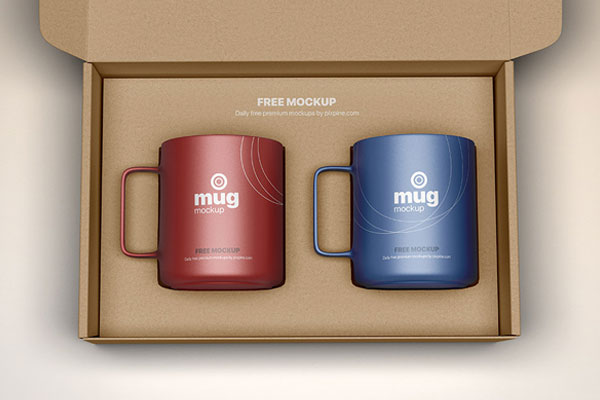 Mug with Box Packaging Mockup in Top Sight