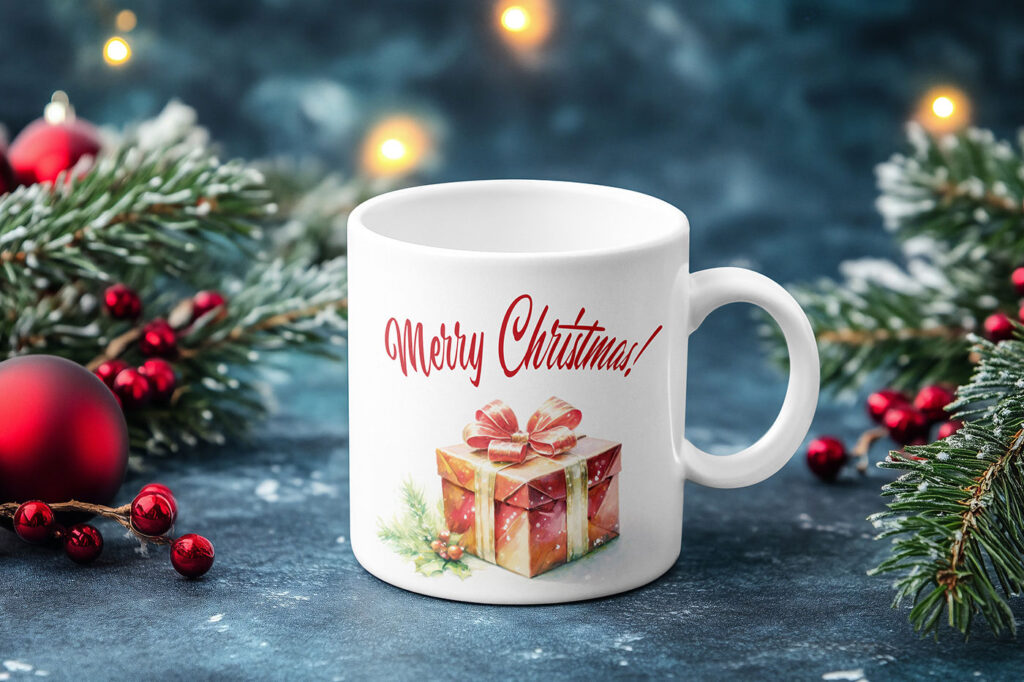 Mug with Christmas Decorations Mockup