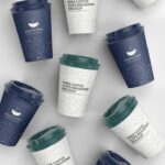 Multiple Coffee Cups Branding Mockup from an Aerial View