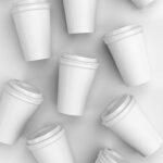 Multiple Coffee Cups Branding Mockup from an Aerial View