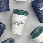 Multiple Coffee Cups Branding Mockup from an Aerial View