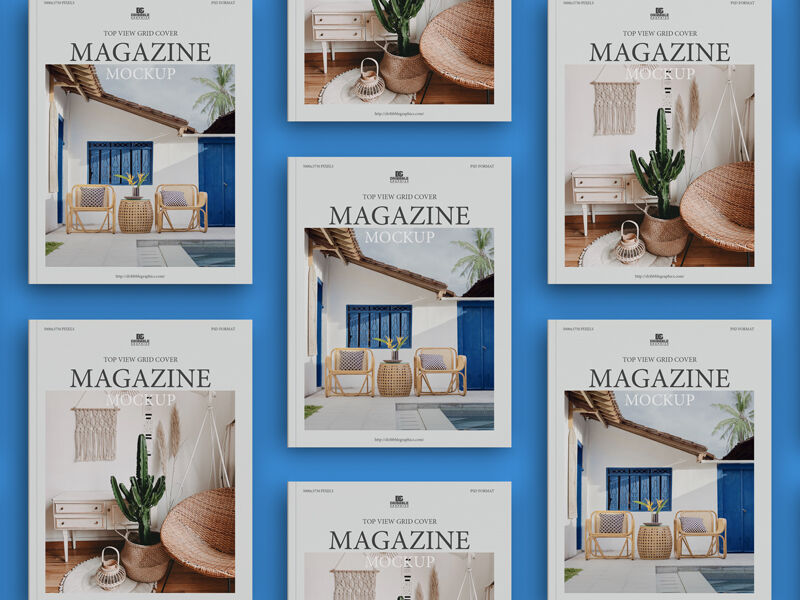 Multiple Grid Cover Magazines Mockup in Three Row
