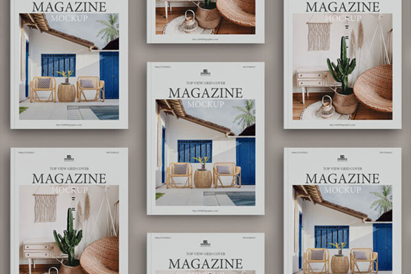 Multiple Grid Cover Magazines Mockup in Three Row