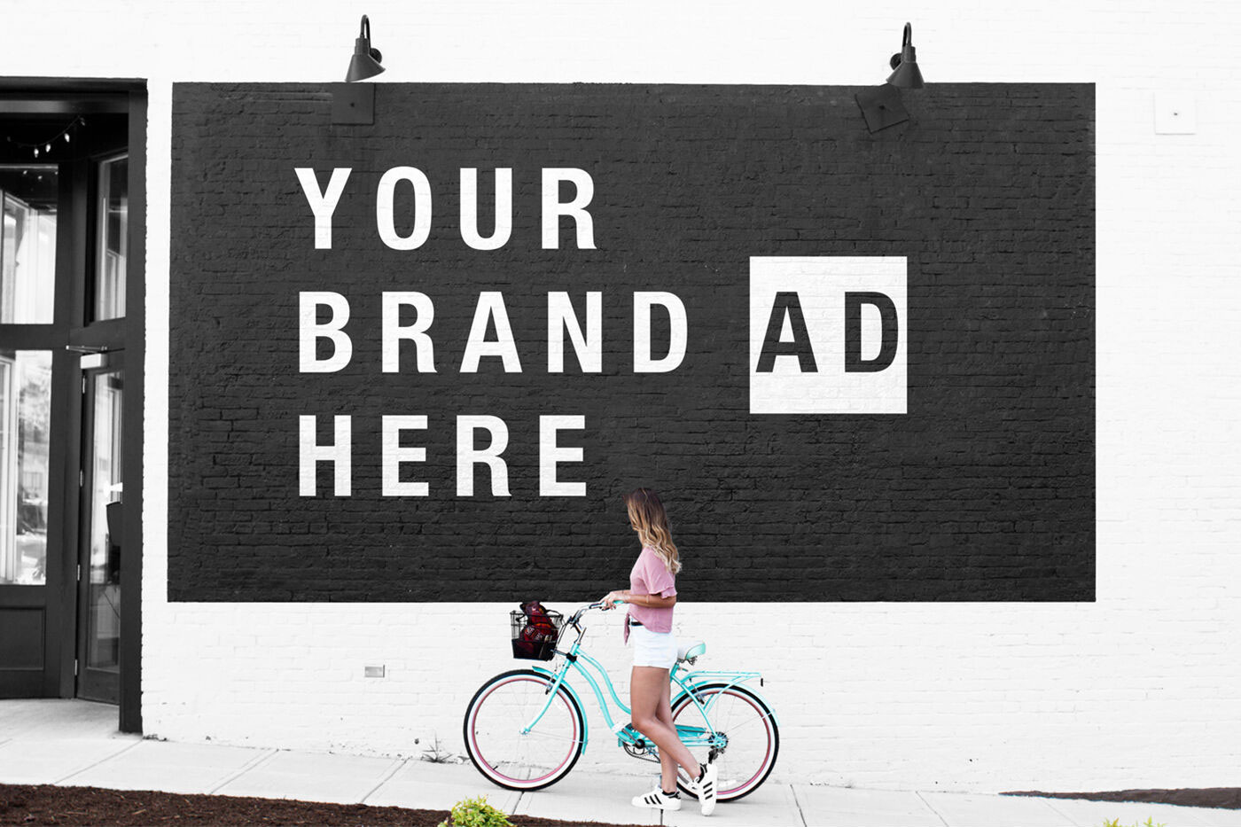 Mural Mockup With A Girl On Bicycle FREE PSD