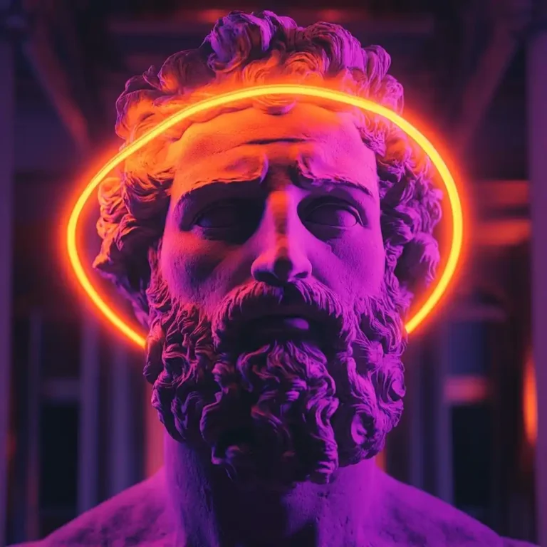 Neon Greek God Amid Chaos
