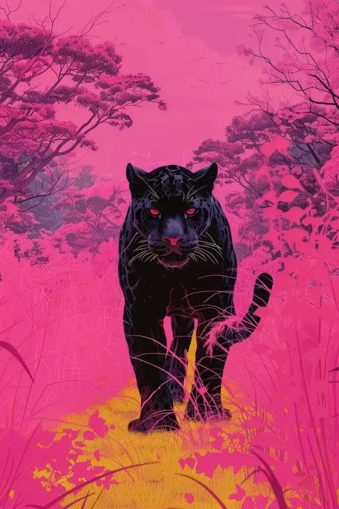 Neon Panther in Gongbi