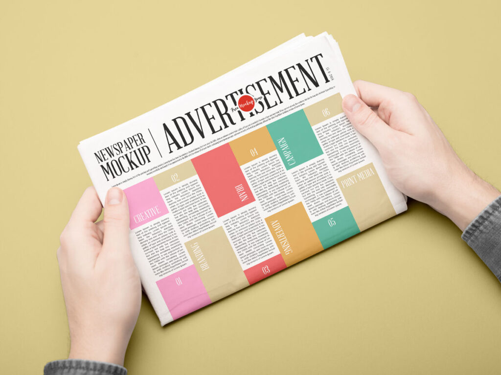 Newspaper Mockup Held by Hands in Perspective