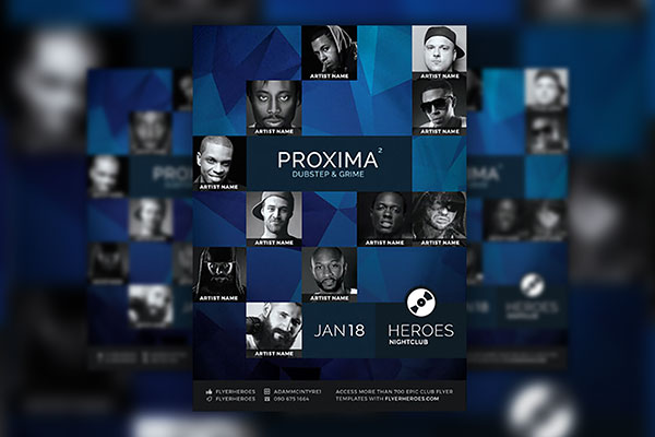 Night Club Event Invitation Flyer Template with Blue Geometric Background