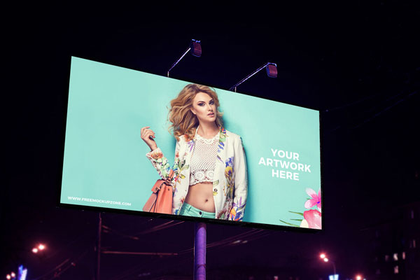 Night Scene Advertisement Billboard With Bright City Lights Mockup
