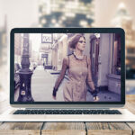 Notebook Laptop Screen on Wooden Table with City View Mockup