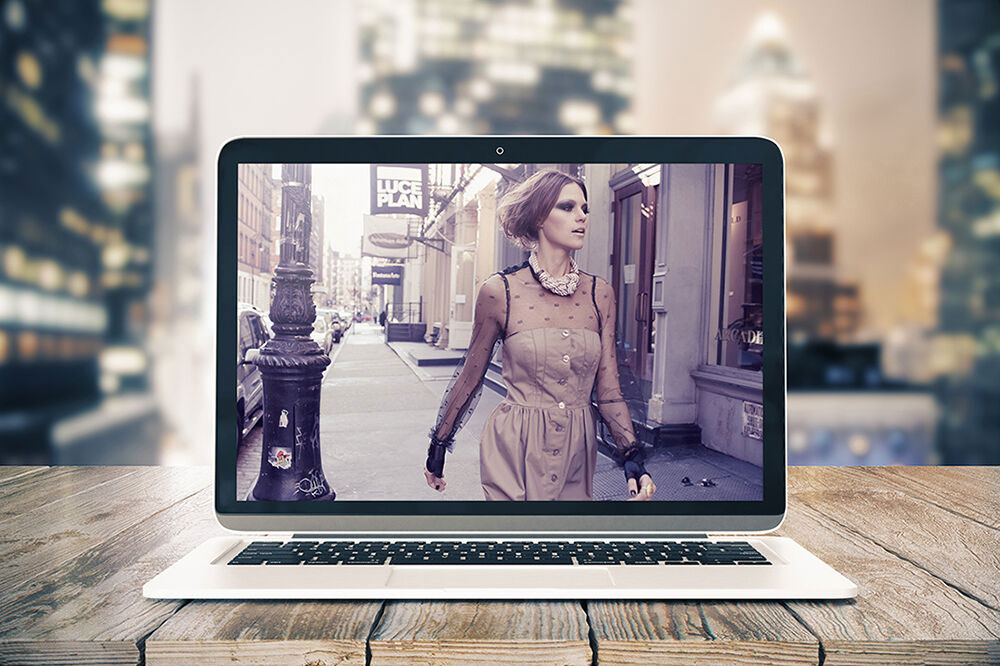 Notebook Laptop Screen on Wooden Table with City View Mockup