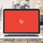 Notebook Laptop Screen on Wooden Table with City View Mockup