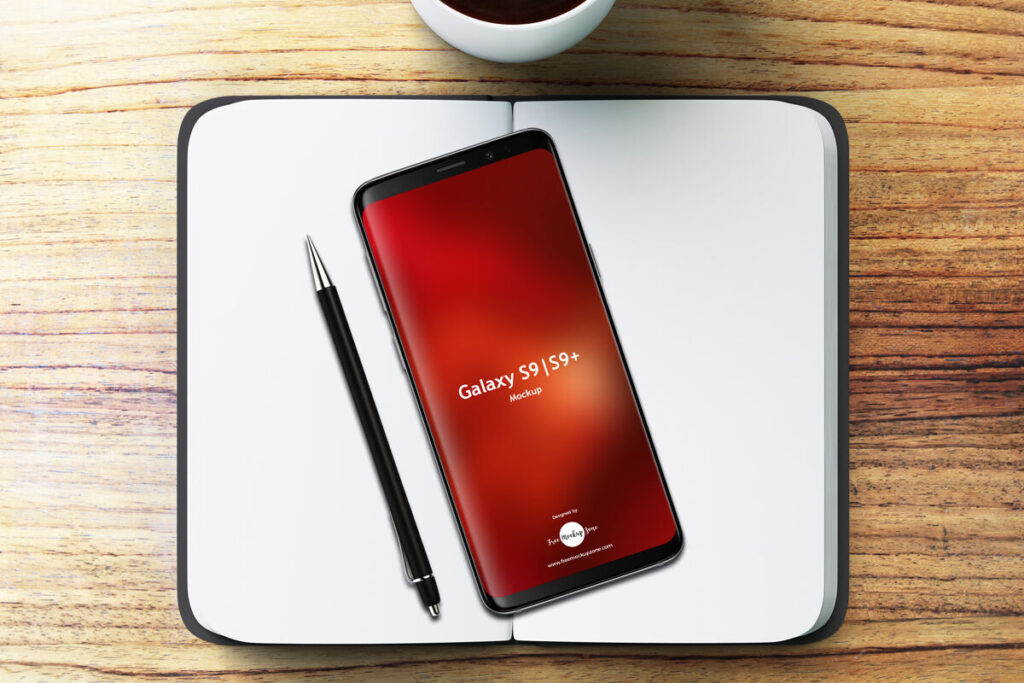 Notebook With Samsung Galaxy S9 And S9+ Mockup