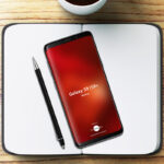 Notebook With Samsung Galaxy S9 And S9+ Mockup