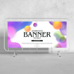 Oblong Banner on a Metal Stand Mockup from a Front View
